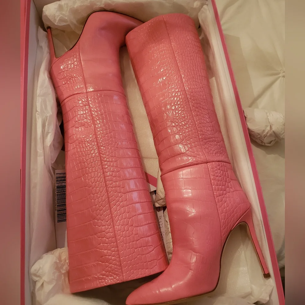 Paris Texas Croc Embossed Leather Boot in Flamingo Size 38.5 - Picture 6 of 16
